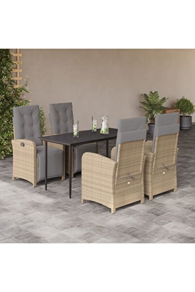 vidaxl Set mobilier de gradina cu perne, 5 piese, bej, poliratan