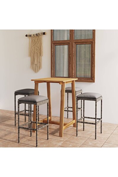 vidaxl Set mobilier de bar de gradina cu perne, 5 piese, gri
