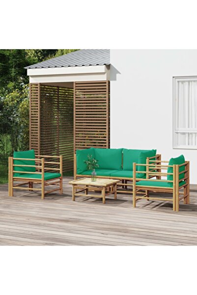 Concept Set mobilier de grădină cu perne verzi, 5 piese, bambus