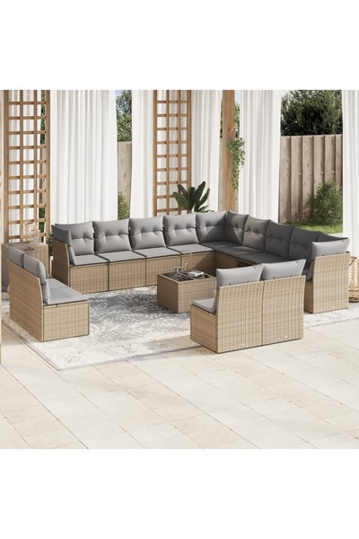 vidaxl Garden sofa set, 14 pieces, with cushions, beige, polyrattan