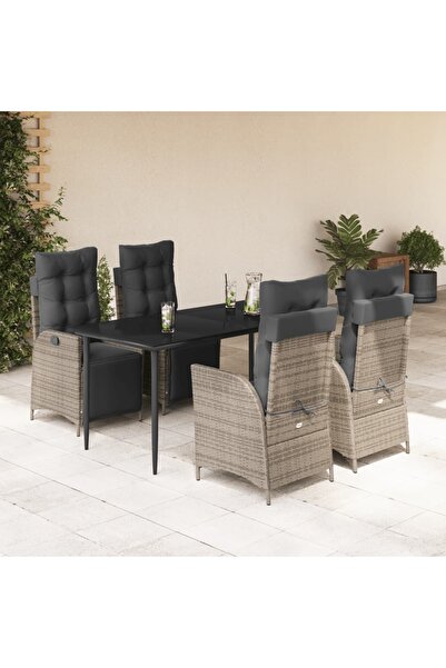 vidaxl Set mobilier de gradina cu perne, 5 piese, gri, poliratan