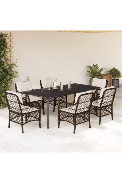 vidaxl Set mobilier de gradina cu perne, 7 piese, maro, poliratan