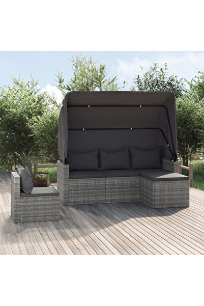 vidaxl Garden sofa set with cushions, 4 pieces, grey, polyrattan