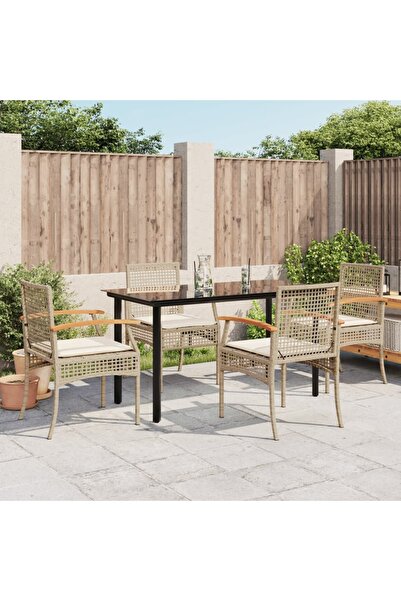 vidaxl Garden furniture set with cushions, 5 pieces, beige, polyrattan