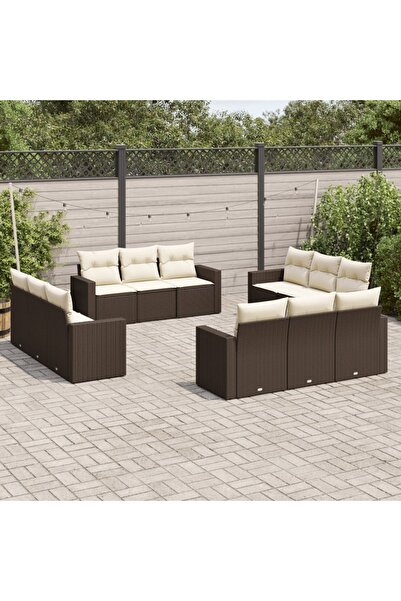 vidaxl Garden sofa set with cushions, 12 pieces, brown, polyrattan