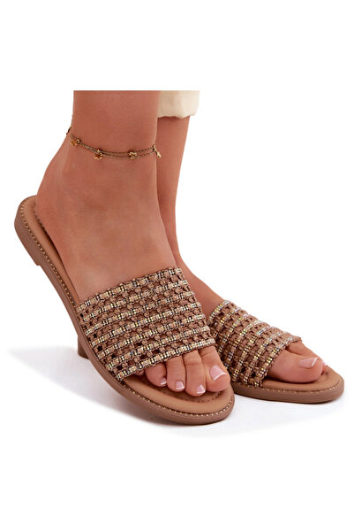 BOTO Women's Flat Rhinestone Brown Fendi Slides 40