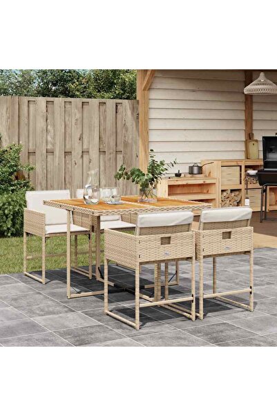 vidaxl Garden furniture set with cushions, 5 pieces, beige, polyrattan