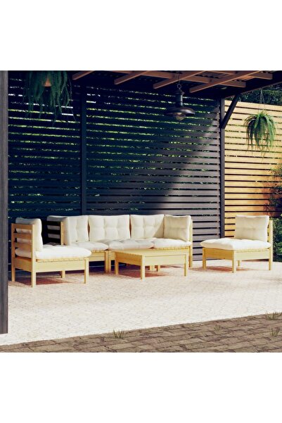 vidaxl Set mobilier gradina cu perne crem, 6 piese, lemn masiv de pin