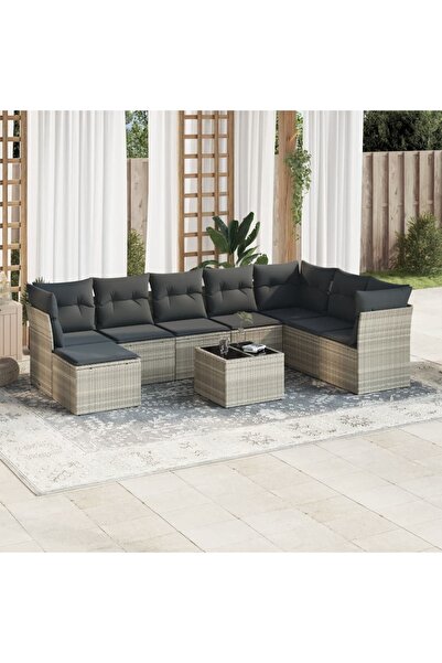 vidaxl Set canapele de gradina cu perne, 9 piese gri deschis poliratan