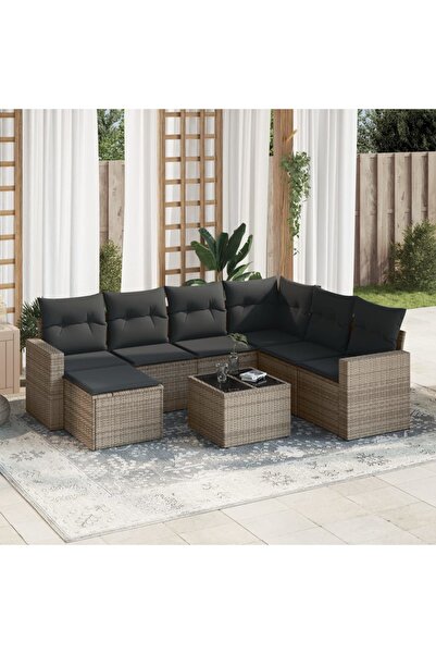 vidaxl Set canapele de gradina cu perne, 8 piese, gri, poliratan