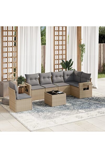 vidaxl Garden sofa set, 7 pieces, with cushions, beige, polyrattan