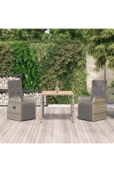 vidaxl Set mobilier de gradina cu perne, 3 piese, gri, poliratan