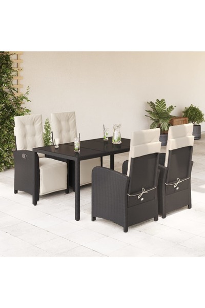 vidaxl Set mobilier de gradina cu perne, 5 piese, negru, poliratan