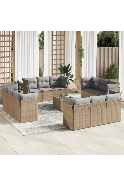 vidaxl Set canapele de gradina, 13 piese, cu perne, bej, poliratan
