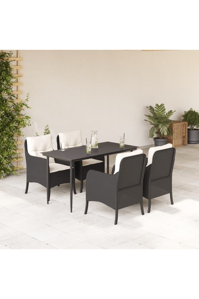 vidaxl Garden furniture set with cushions, 5 pieces, black, polyrattan