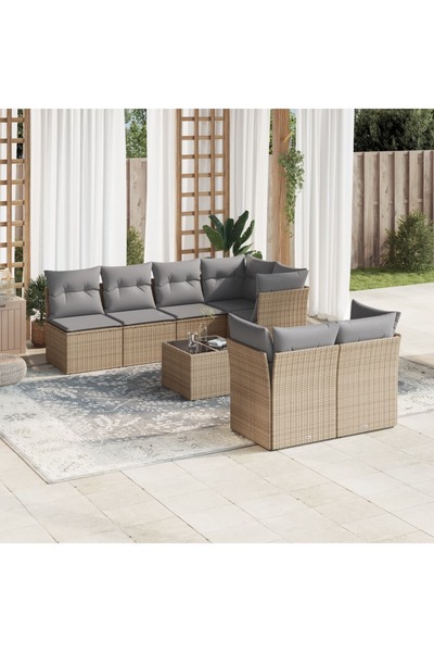 vidaxl Garden sofa set, 8 pieces, with cushions, beige, polyrattan