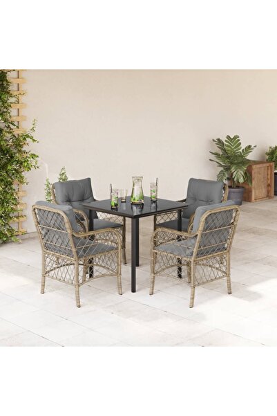 vidaxl Set mobilier pentru gradina, 5 piese, cu perne, bej, poliratan
