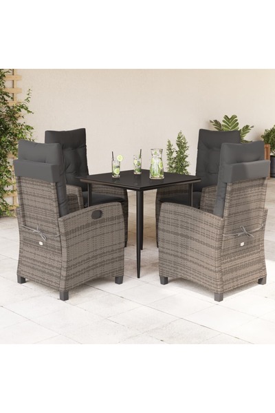 vidaxl Set mobilier de gradina cu perne, 5 piese, gri, poliratan