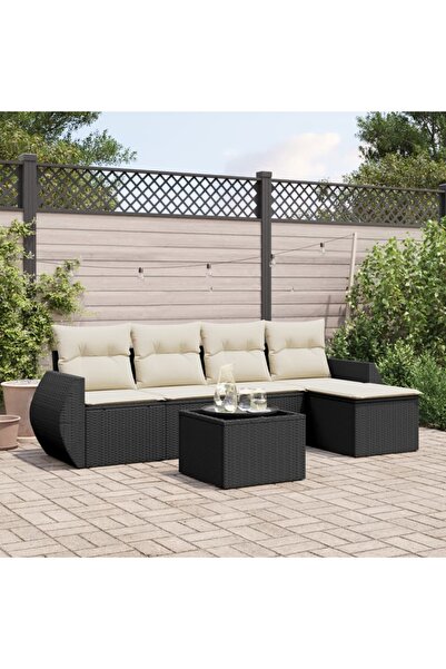 vidaxl Garden furniture set with cushions, 6 pieces, black, polyrattan