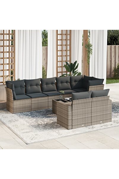 vidaxl Set canapele de gradina, 9 piese, cu perne, gri, poliratan