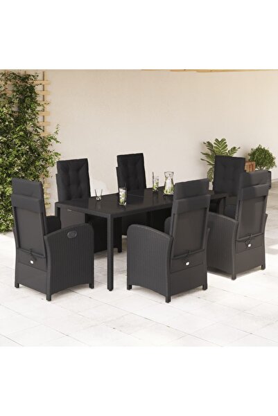 vidaxl Set mobilier de gradina cu perne, 7 piese, negru, poliratan
