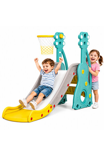 Nichiduta Garden 2 in 1 Musical Slide with Basketball Hoop with solid structu...
