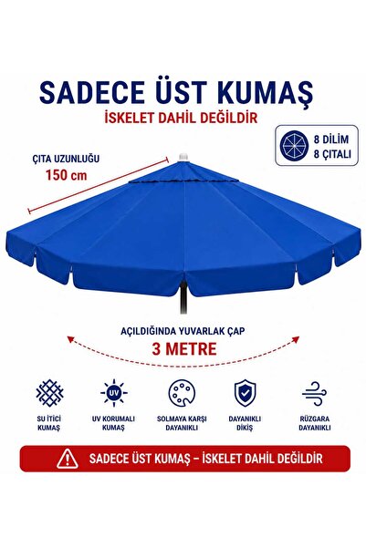 Şemsiyecim Alüminyum Şemsiye Kumaşı 3 metre 8 Dilim UV Korumalı Üst Kumaş