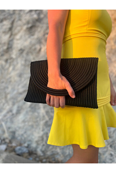 jasminel El Geçme Detaylı Zarf Portföy Clutch Hasır Çanta