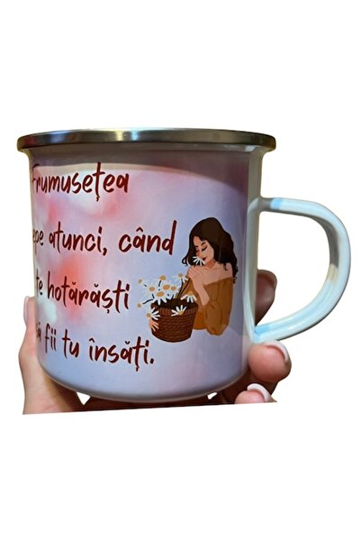 OEM White enameled steel mug, 360 ml volume, white, March 8th model