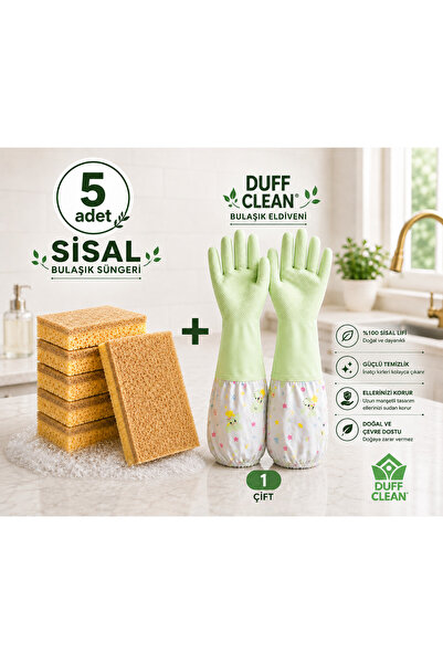 DUFF CLEAN ECO set od 5 komada sisal spužve + 1 par rukavica za pranje posuđa