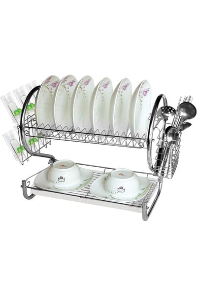 DELCASA Rust-Proof 2 Layer Iron Dish Rack for Kitchen, Silver
