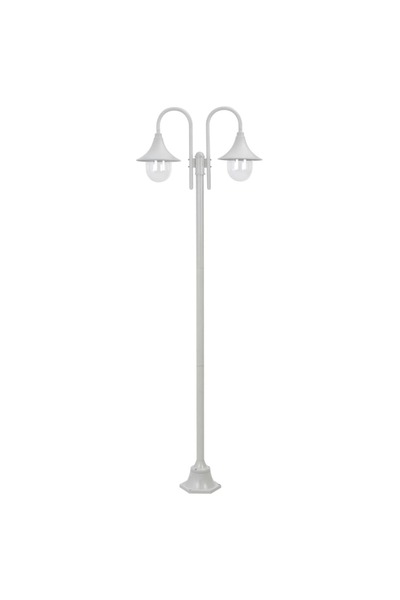 vidaxl Stalp cu lumini de gradina E27 220 cm, aluminiu 2 lampi, alb