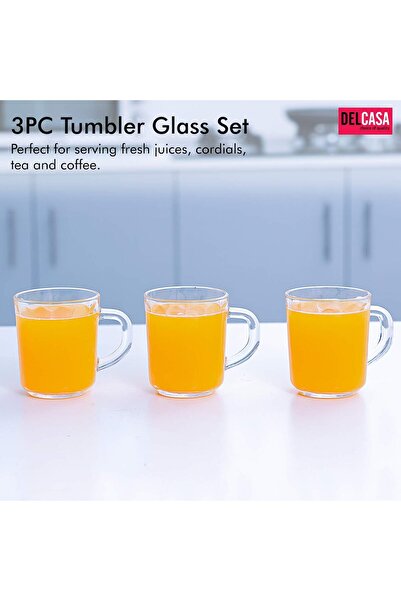 DELCASA 3Pc Tumbler Glass Set, 8Oz/240ml - Transparent, Sleek Design - For Water, Tea, Coffee, Hot Beverages