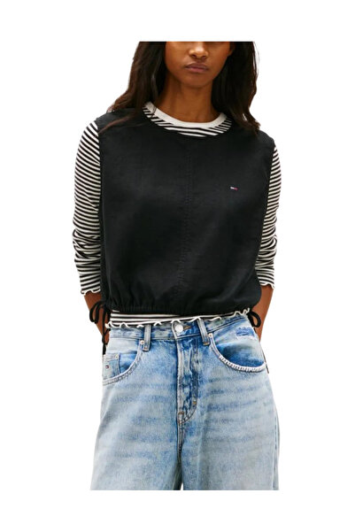 Tommy Hilfiger Γυναικεία Αμάνικη Λινή Μπλούζα Μαύρο Tommy Jeans DW0DW22779-BDS