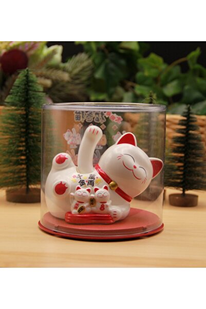 HEDİYEBİZİZ Japon Kültürü Maneki Neko Bereket Şans Kedisi Solar Panelli - Kaf...
