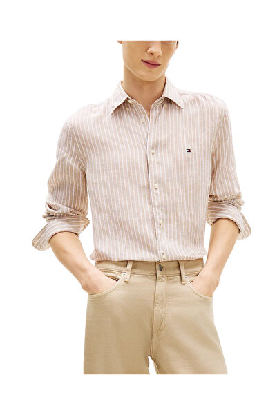 Tommy Hilfiger Ανδρικό Λινό Ριγέ Πουκάμισο Μπεζ MW0MW42400-0BK
