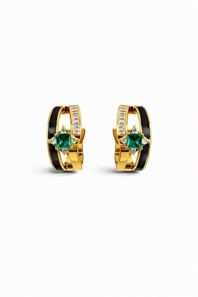 mischa jewelry Emerald Star Zircon Stone Gold Women's Earrings - Non-Tarnish Series