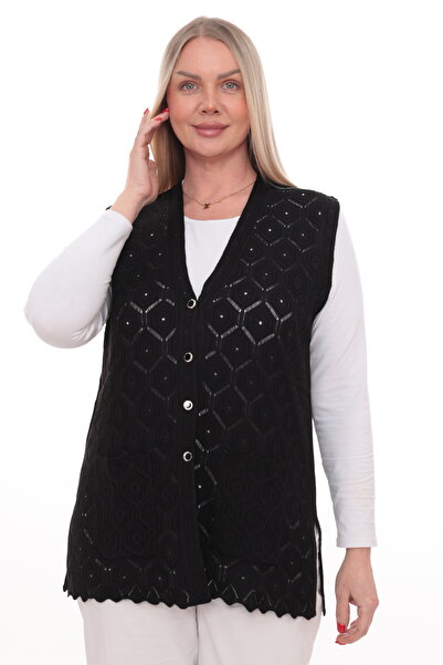 İKSUN Women's Mercerized Pocketed Buttoned Rolax Knitwear Seasonal Mother's Vest