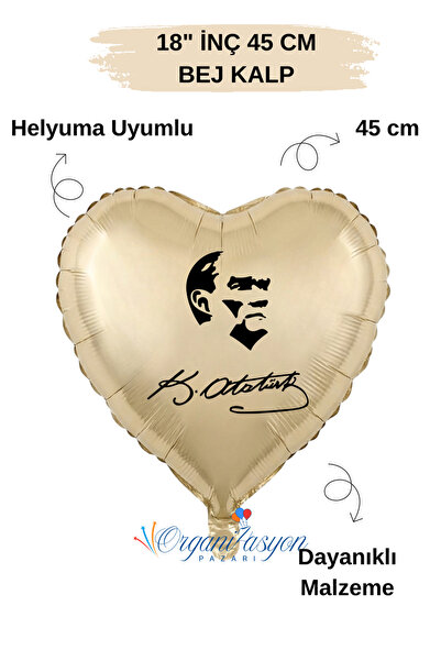 Organizasyon Pazarı 18 Inch Beige Heart Foil Balloon |   Ataturk Printed |   ...