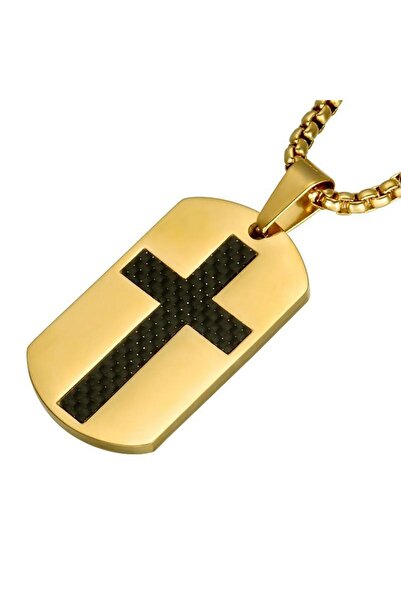 Zumzeria Lantisor Cu Pandantiv Dog Tag Cruce - Inox, Auriu