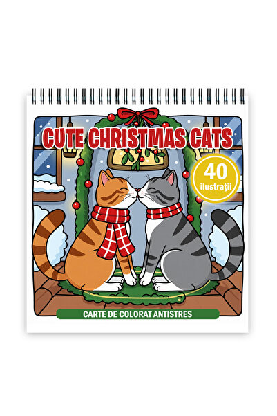 Legendary Gifts Carte de colorat, 40 de ilustratii Cute Christmas Cats, 86 pa...