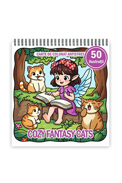 Legendary Gifts Carte de colorat, 50 de ilustratii Cozy Fantasy Cats, 106 pag...