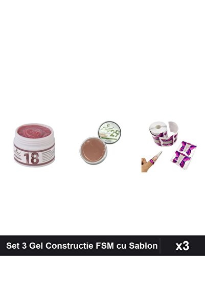 Makeup Set 3 Gel Constructie UV LED FSM 15g, Nuante 18 și 29, Sablon Fluture ...
