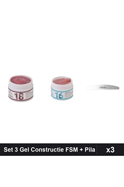 Makeup Set 3 Gel Constructie UV LED FSM 15g Nuante 18 16, Pila Unghii Emma 12...