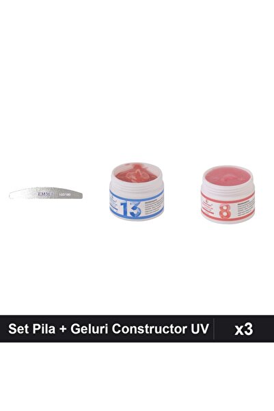 Makeup Set 3 Pila Unghii Emma 100/180 + 2 Geluri Constructor UV LED FSM 15g