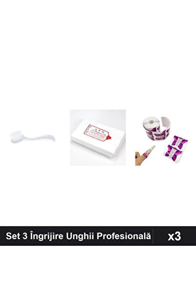 Makeup Set 3 Îngrijire Unghii, Perie Deprafuit Transparent, 900 Servetele Nai...
