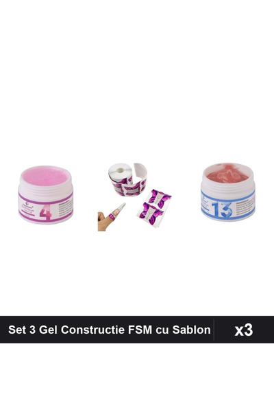 Makeup Set 3 Gel Constructie UV LED FSM 15g, Nuante 04 și 13, Sablon Fluture ...