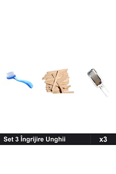 Makeup Set 3 Îngrijire Unghii - Perie Deprafuit Albastru, Spatule Lemn 10buc,...
