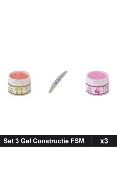 Makeup Set 3 Gel Constructie UV LED FSM 15g, Nuante 11 și 04, Pila Unghii EMM...
