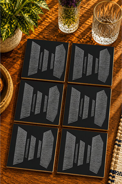JHAAR Black - White Optical Illusion Modern Design Set of 6 Coasters - Uv Pri...